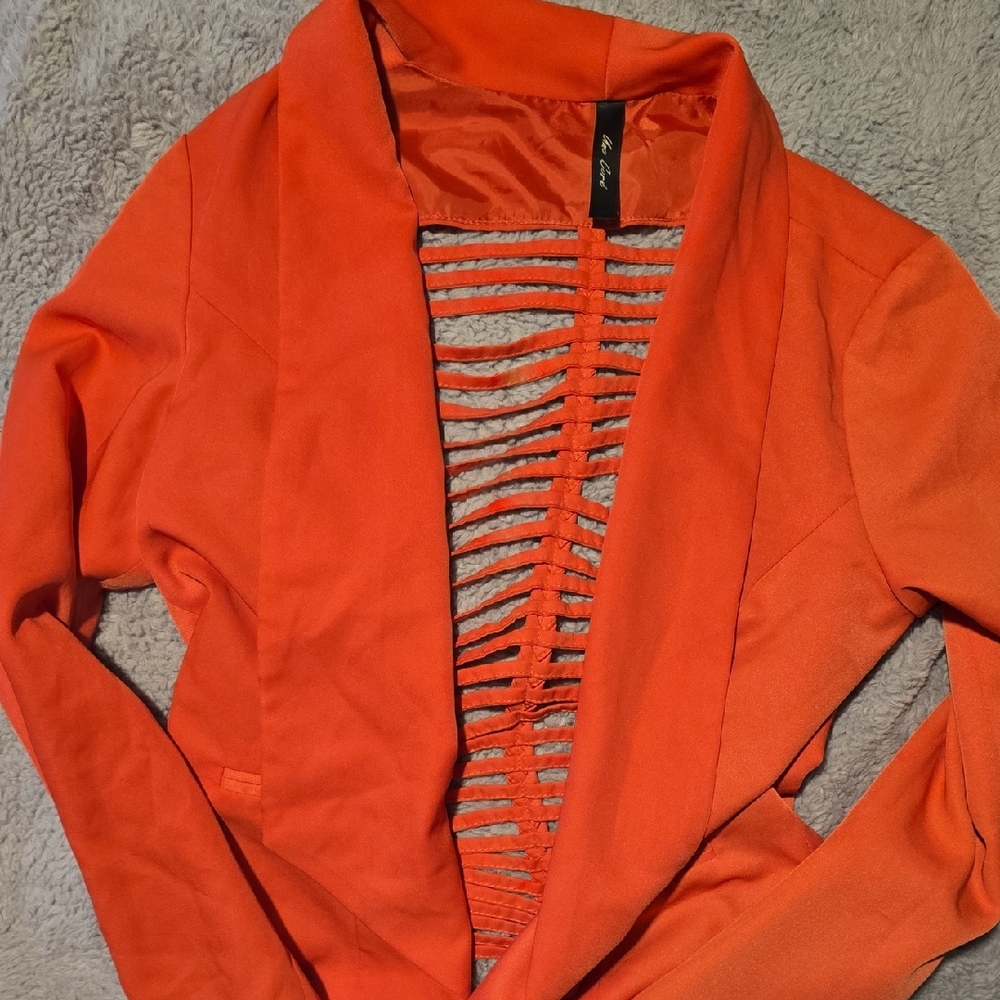 Orange Open-Front Blazer with Cutout Back